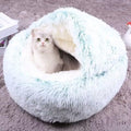 Geizire Small Dog Bed & Cat Bed, Round Donut Calming Cat Beds, Anti-Anxiety Cave Bed with Hooded Blanket for Warmth and Security - Machine Washable, Water/Dirt Resistant Base (Up 6 Pound)
