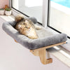 Zakkart Cat Perch for Window Sill with Bolster - Orthopedic Hammock Design with Premium Hardwood & Robust Metal Frame - Cat Window Seat for Large Cats and Kittens - Nartural Color Wood with Gray Bed