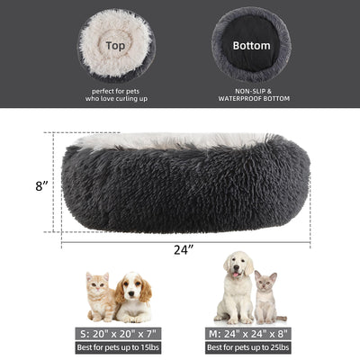 Something Different Calming Cat Beds for Indoor Cats,Anti Anxiety Round Fluffy Cat Bed,Soft Plush Pet Cushions,Dount Pet Bed with Slip-Resistant and Waterproof Bottom,Machine Washable,20”,Dark Grey